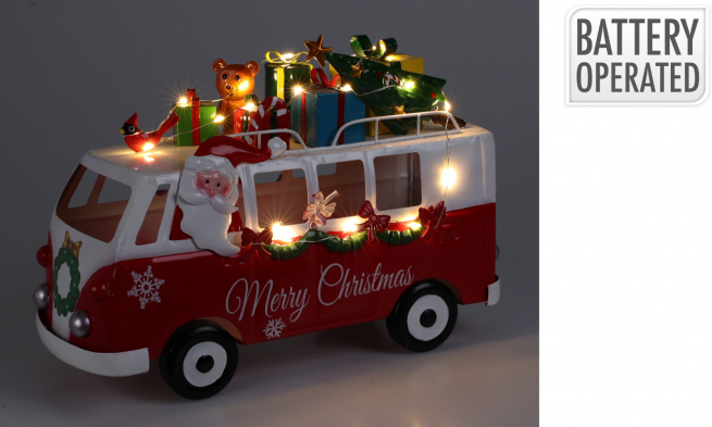 Bus natalizio in metallo con luci led, 31x22 cm