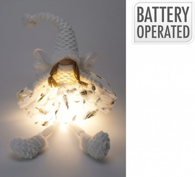 Angelo bianco con led, altezza 60 cm