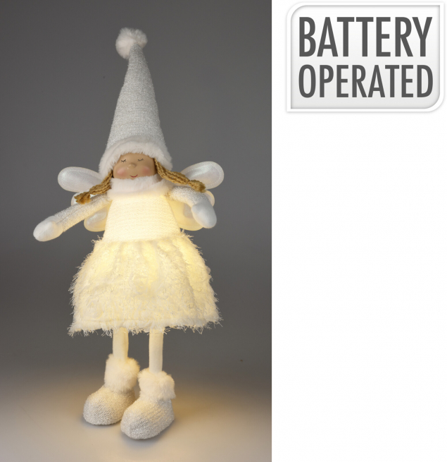 Angelo bianco con led, altezza 69 cm