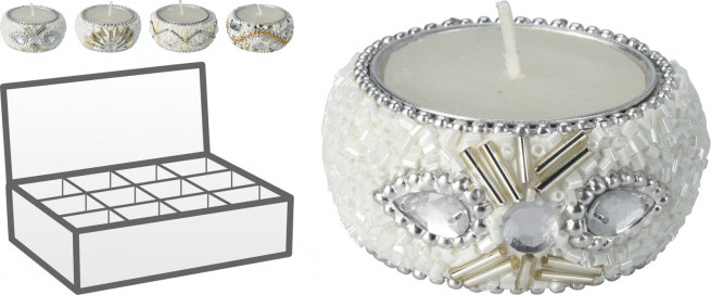 Candela in vaso con strass, diametro 5 cm, modelli assortiti, vari colori