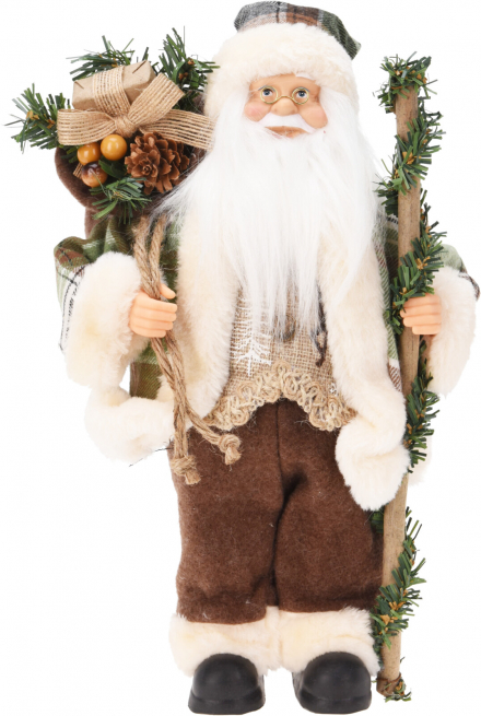 Babbo Natale in tessuto con bastone, altezza 30 cm
