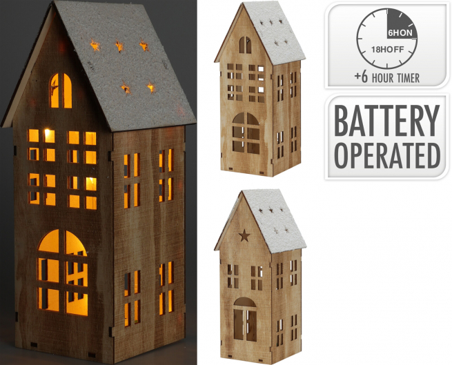 Casa natalizia in legno con led, altezza 25 cm, modelli assortiti
