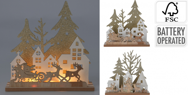 Scena natalizia in legno con led, altezza 19 cm, modelli assortiti