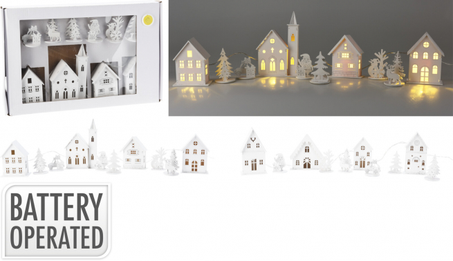 Scena natalizia in legno bianco con led, composizione da 10 pezzi, modelli assortiti