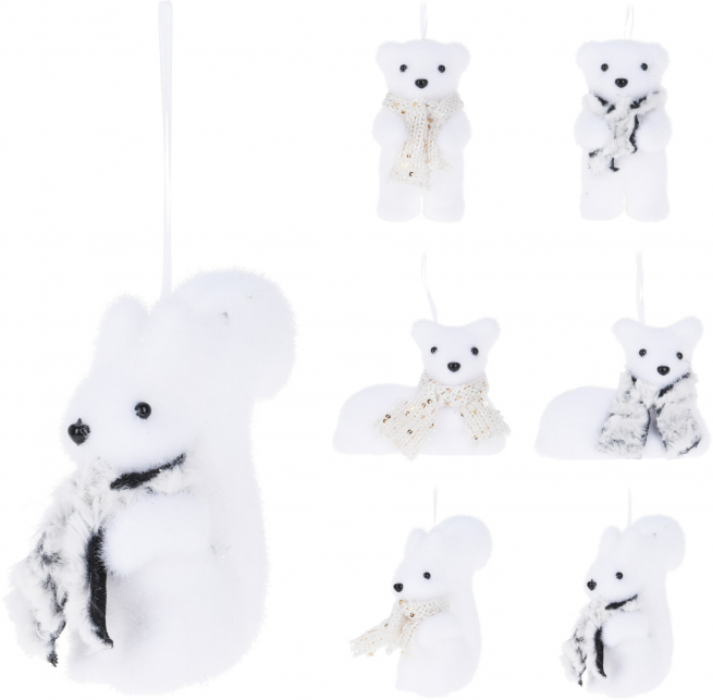Animali polari bianchi floccati, 7x11 cm, soggetti assortiti