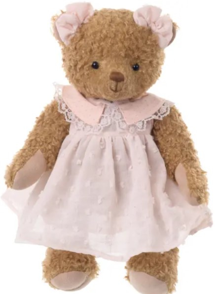 Orsa "Alice" marrone con abito rosa, altezza 30 cm