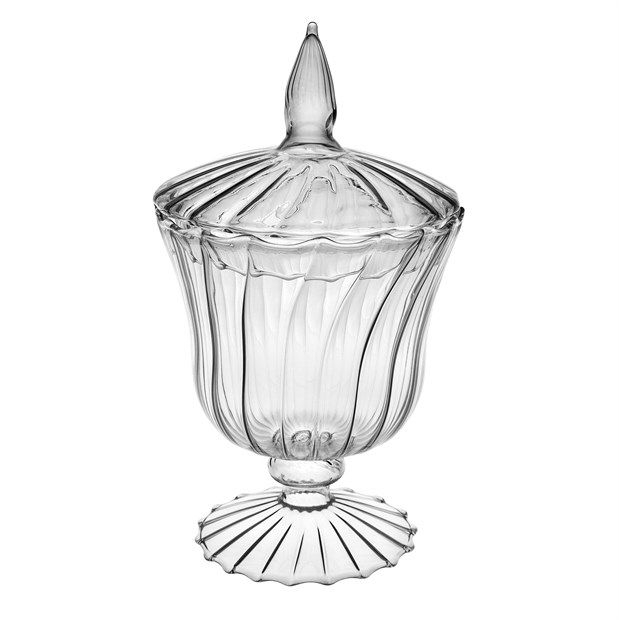 Vaso in vetro soffiato con coperchio altezza 26 cm e diametro 15 cm