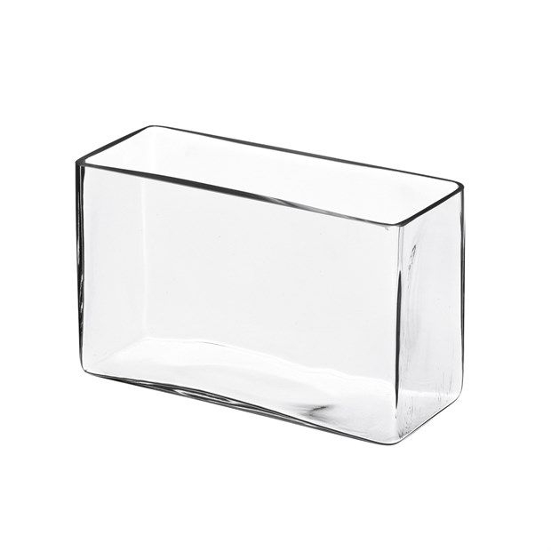 Vaso rettangolare in vetro, lunghezza 25 cm, larghezza 10 cm, altezza 15 cm