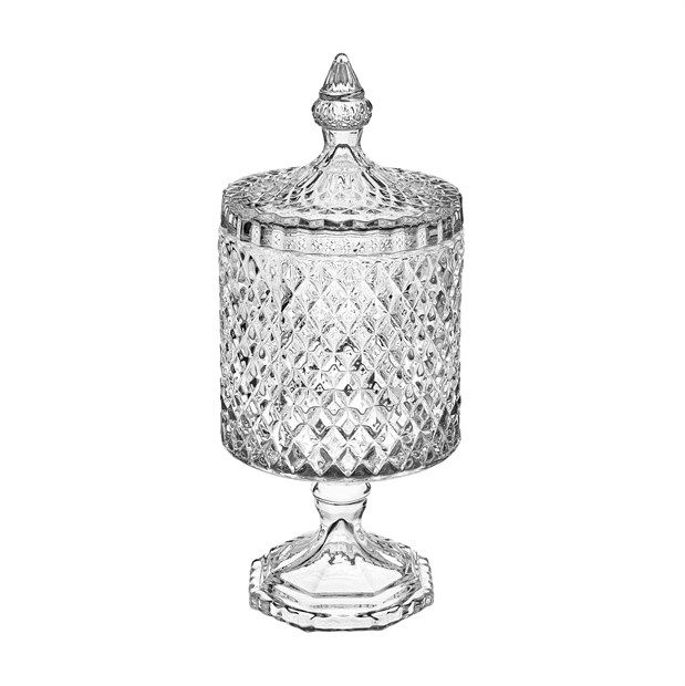 Bomboniera in vetro con piede stile "Bohemia", diametro 10.5 cm, altezza 27 cm