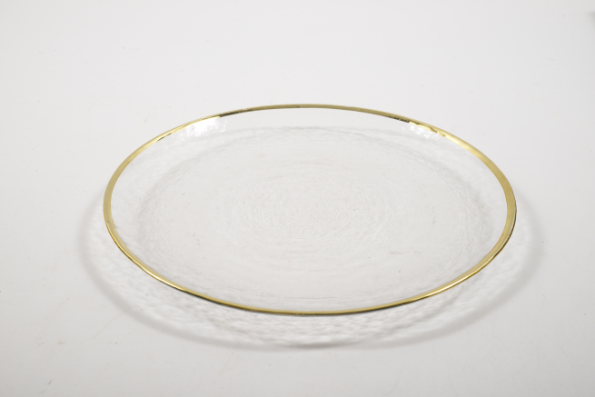 Piatto in vetro trasparente bordo oro, diametro 30.5 cm