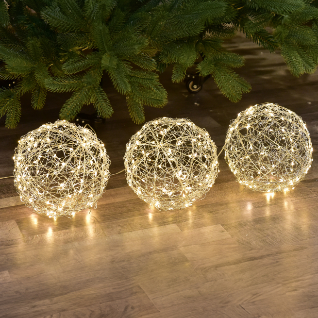 Set 3 sfere in metallo con luci led diametro 20 cm, in scatola regalo