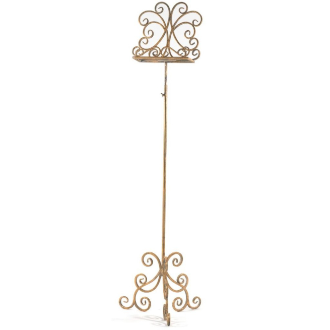 Leggio in metallo Liberty dorato con piedistallo, altezza 150 cm