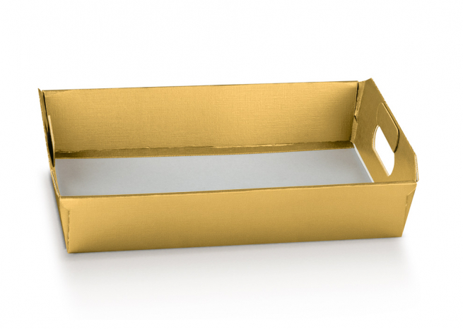 Scatola cesto automontante in cartoncino oro, 35x45 cm altezza 12 cm, cartone da 30 pezzi