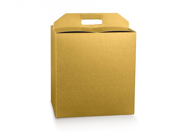 Scatola per confezioni regalo in cartone oro con maniglia superiore, 20x28x35 cm