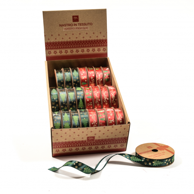 Nastro in tessuto adesivo altezza 1.5 cm, lunghezza 2 metri, soggetti assortiti