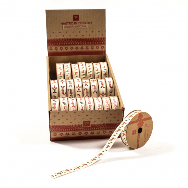 Nastro in tessuto adesivo altezza 1.5 cm, lunghezza 2 metri, soggetti assortiti
