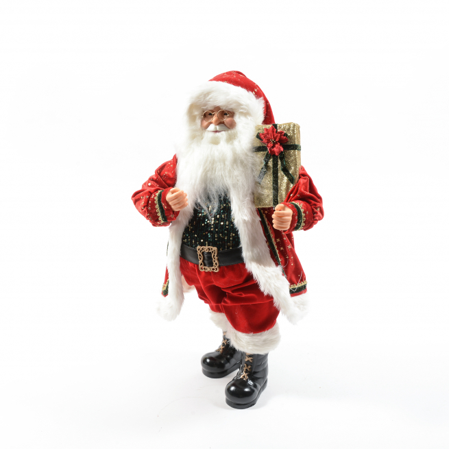 Babbo Natale con pacco glitter, altezza 60 cm