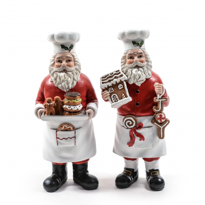 Babbo Natale pasticcere in resina, altezza 27.5 cm, soggetti assortiti
