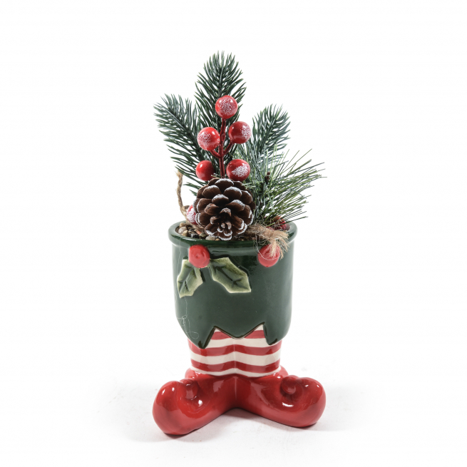 Vaso in ceramica con piantina natalizia, 10x10cm, altezza 19 cm