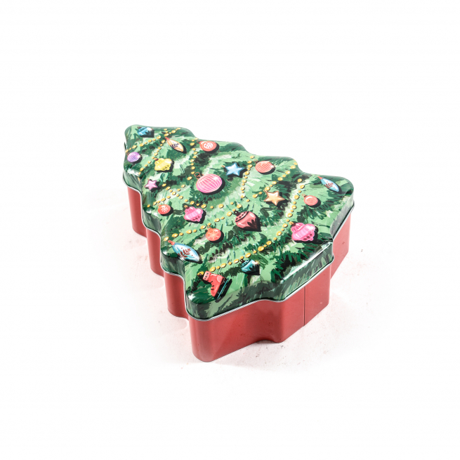 Scatola albero di Natale in latta, 15x18 cm, altezza 7 cm