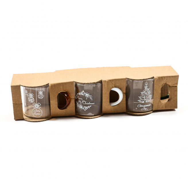 Tris tazzine natalizie in vetro da 100ml, altezza 5 cm, soggetti assortiti