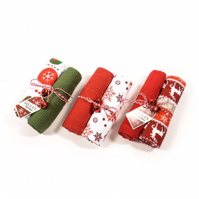 Set 2 canovacci natalizi in cotone 38x64 cm assortiti, in confezione regalo