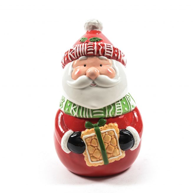 Biscottiera Babbo Natale in ceramica, diametro 15.5 cm, altezza  26 cm