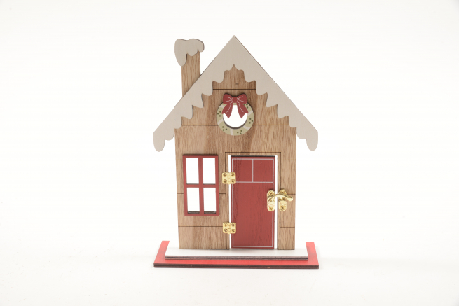 Casa natalizia con base in legno, altezza 23 cm
