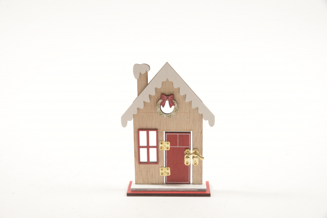 Casa natalizia con base in legno, altezza 17 cm
