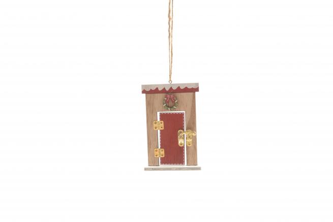 Casa natalizia con base in legno da appendere, altezza 11.7 cm