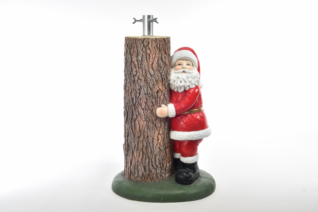 Base per albero in resina con Babbo Natale e supporto in metallo