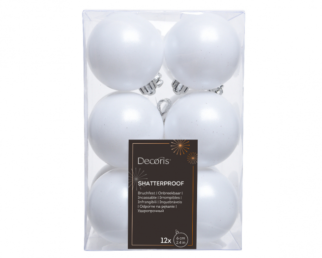 Sfera infrangibile bianco diametro 6 cm, confezione da 12 pezzi