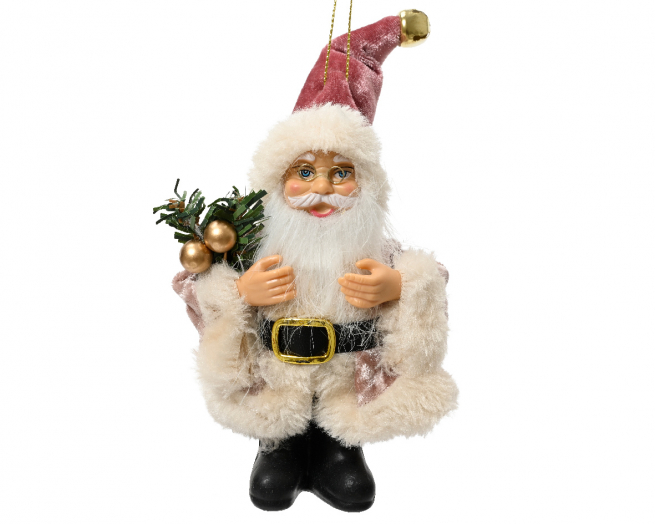 Addobbo Babbo Natale con abiti rosa da appendere, altezza 13 cm