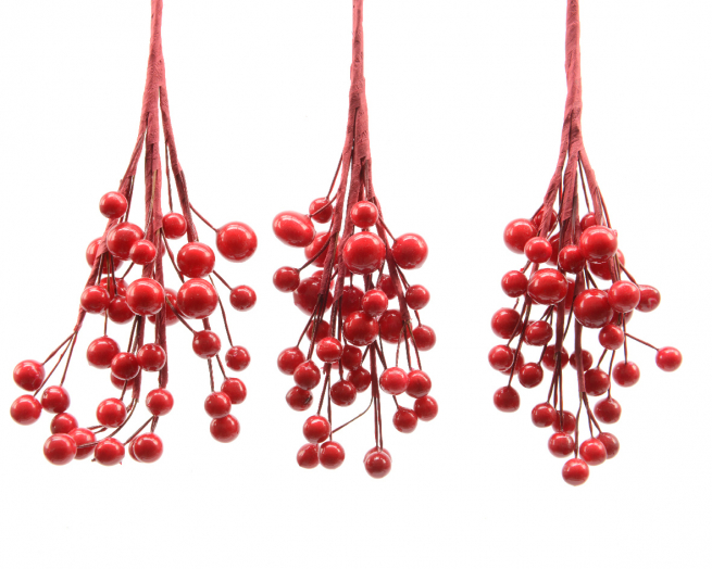 Ramo con bacche rosse in foam, altezza 15 cm, confezione da 3 pezzi