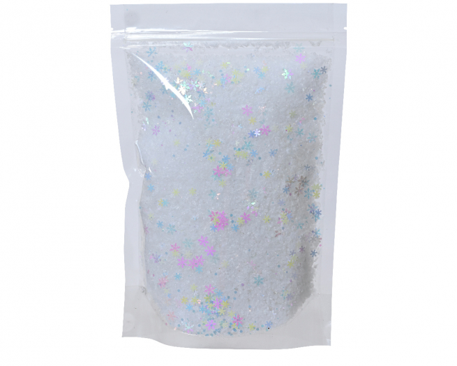 Neve iridescente a fiocchi con glitter, in busta 18x26 cm