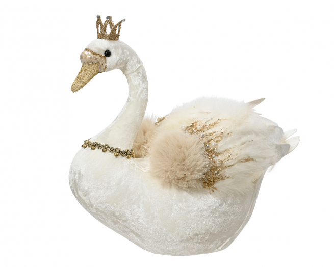 Cigno in velluto con glitter, altezza 36 cm