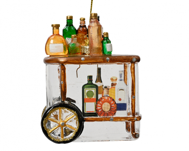 Addobbo carrello bar in vetro, altezza 10 cm