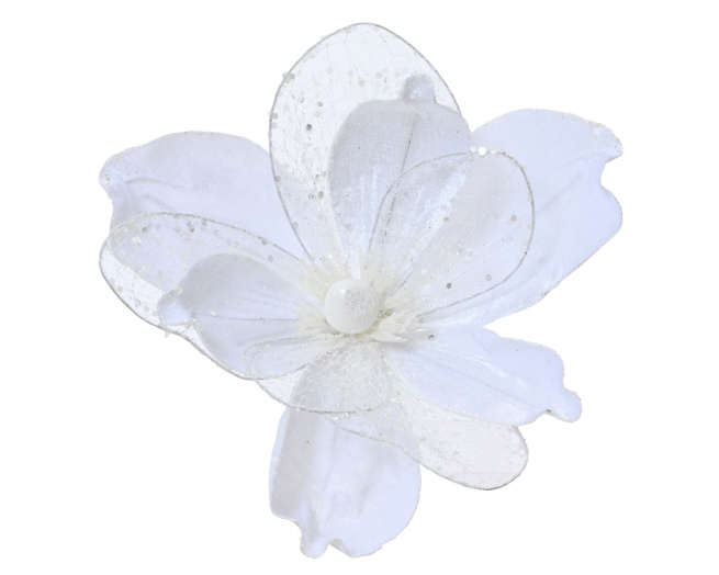 Fiore "Magnolia" bianca su clip, diametro 26 cm, altezza 10 cm