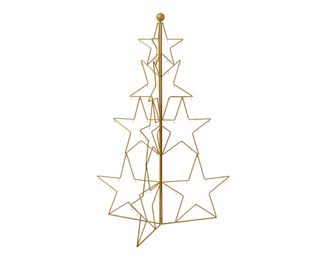 Albero di stelle in metallo oro, altezza 180 cm