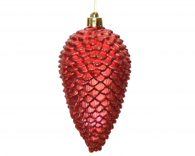 Addobbo pigna infrangibile rosso con glitter, altezza 12cm, confezione da 4 pezzi