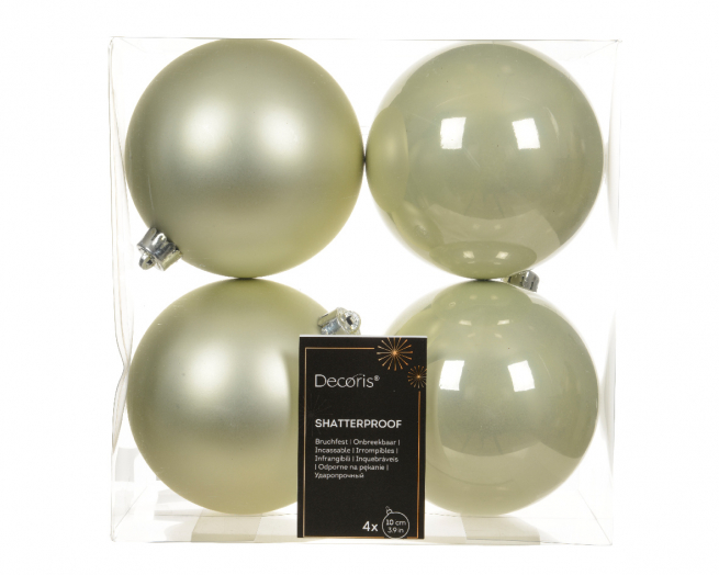 Sfera infrangibile bianco menta lucida e opaca, diametro 10 cm, confezione da 4 pezzi