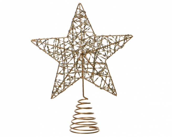 Puntale in metallo oro a forma di stella, altezza 25 cm