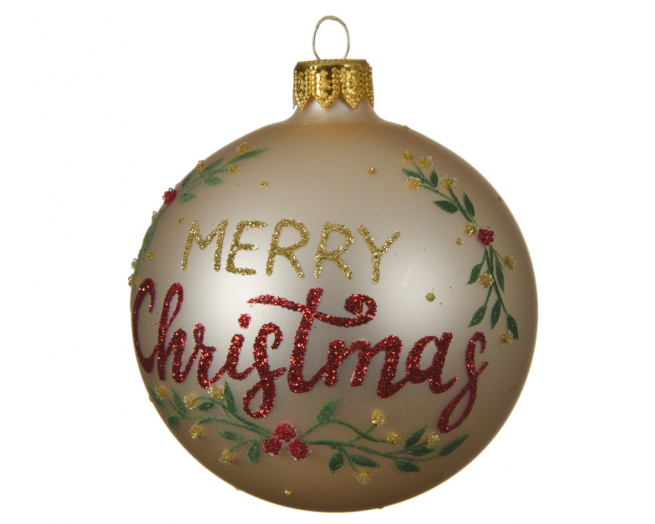 Sfera in vetro "Merry Christmas" diametro 8 cm