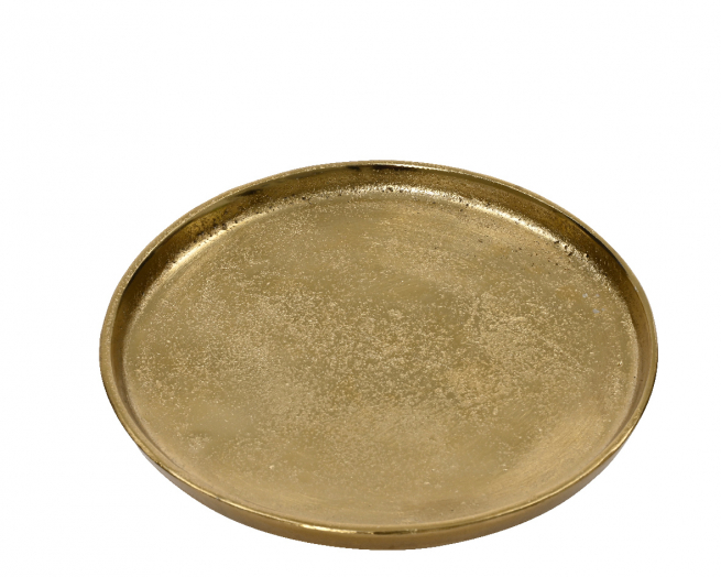 Piatto tondo in alluminio dorato, diametro 20 cm