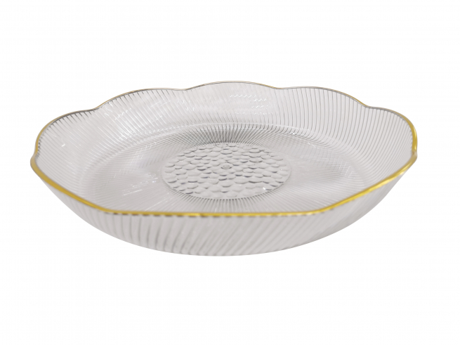 Piatto in plastica trasparente con bordo oro, diametro 33 cm