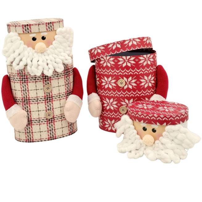 Scatola ovale in carta Babbo Natale, set da 2 pezzi, modelli assortiti