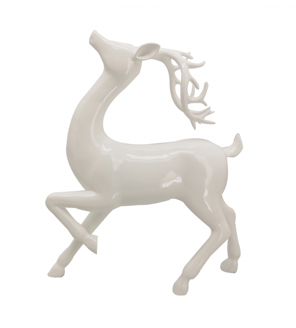 Renna in ceramica bianca lucida, altezza 42 cm