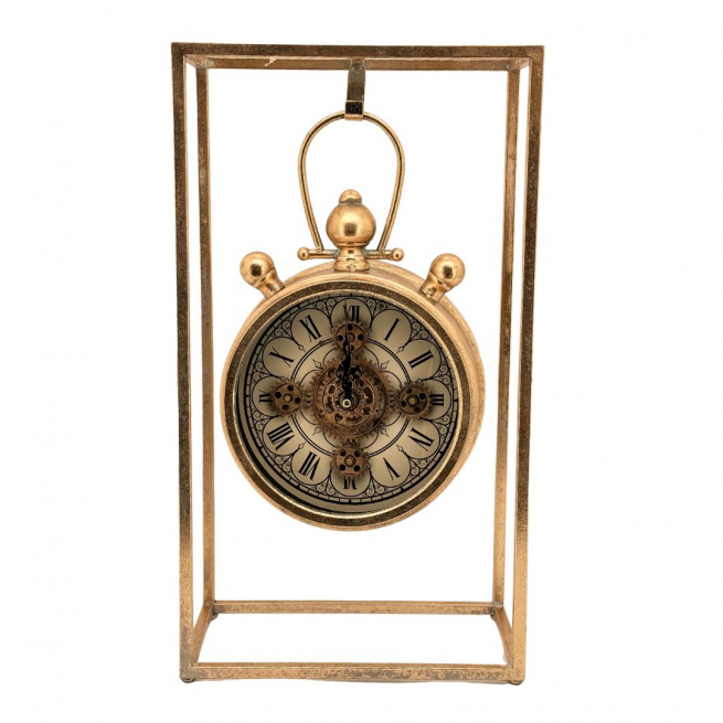 Orologio da tavolo dorato con supporto rettangolare, altezza 50.5 cm