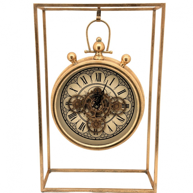 Orologio da tavolo dorato con supporto rettangolare, altezza 67 cm