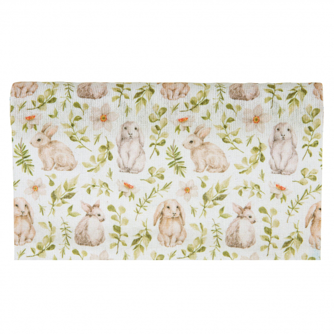 Runner in tessuto "Rabbits" fondo bianco, altezza 28 cm, lunghezza 3 metri